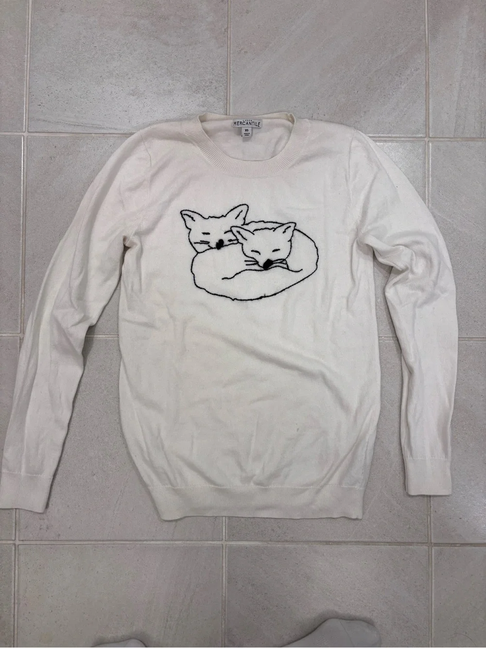 J. Crew Mercantile White Crewneck Sweater with Sleeping Fox Motif